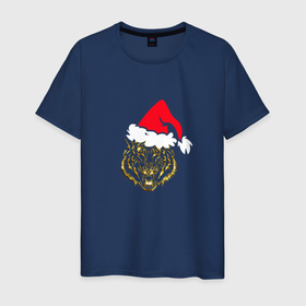 Мужская футболка хлопок с принтом Символ года (Тигр в новогодней шляпе) в Курске, 100% хлопок | прямой крой, круглый вырез горловины, длина до линии бедер, слегка спущенное плечо. | 2022 | новый год | подарок | праздник | символ года | тигр | тигренок
