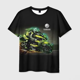 Мужская футболка 3D с принтом YAMAHA   famous racing team в Новосибирске, 100% полиэфир | прямой крой, круглый вырез горловины, длина до линии бедер | helmet | japan | motorcycle | pilot | power | racing | speed | team | yamaha | гонка | мотоцикл | пилот | скорость | шлем | ямаха