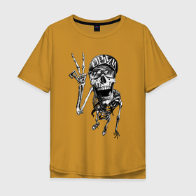 Мужская футболка хлопок Oversize с принтом Skeleton dude в Екатеринбурге, 100% хлопок | свободный крой, круглый ворот, “спинка” длиннее передней части | cap | dude | obey | peace | skeleton | кепка | обей | очки | подчиняйся | скелет | чувак