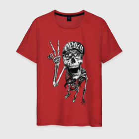 Мужская футболка хлопок с принтом Skeleton dude в Белгороде, 100% хлопок | прямой крой, круглый вырез горловины, длина до линии бедер, слегка спущенное плечо. | cap | dude | obey | peace | skeleton | кепка | обей | очки | подчиняйся | скелет | чувак
