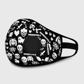 Маска из неопрена с принтом UNDERTALE PATTERN БЕЛЫЙ в Екатеринбурге, неопрен 100% | Форма огибающая нос. Резинки для ушей с дополнительной резинкой на затылке. Клапан для выдоха для активного дыхания при занятиях спортом. Эластичный материал маски и окантовки для лучшего растяжения и прилегания маски.  | asriel dreemurr | chara | frisk | gaster blaster | heart | sans | undertale | азриэль дримурр | андертейл | гастер | меттатон | санс | сердце | фриск | чара