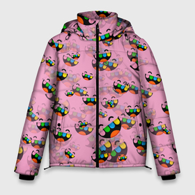 Мужская зимняя куртка 3D с принтом Toca Boca logo pink | Тока Бока в Петрозаводске, верх — 100% полиэстер; подкладка — 100% полиэстер; утеплитель — 100% полиэстер | длина ниже бедра, свободный силуэт Оверсайз. Есть воротник-стойка, отстегивающийся капюшон и ветрозащитная планка. 

Боковые карманы с листочкой на кнопках и внутренний карман на молнии. | toca boca | детская игра | игра | лого | логотип | персонажи | прикоснуться ко рту | тока бока