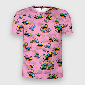 Мужская футболка 3D Slim с принтом Toca Boca logo pink | Тока Бока в Тюмени, 100% полиэстер с улучшенными характеристиками | приталенный силуэт, круглая горловина, широкие плечи, сужается к линии бедра | toca boca | детская игра | игра | лого | логотип | персонажи | прикоснуться ко рту | тока бока