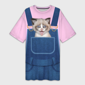 Платье-футболка 3D с принтом СМЕШНОЙ КОТЕНОК В КАРМАШКЕ ,  |  | в кармане | в кармашке | животные | карман | кот | котенок | кошка | сарафан