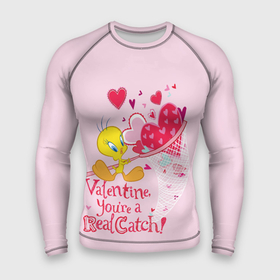 Мужской рашгард 3D с принтом Valentine You re a Real Catch ,  |  | 14 февраля | looney tunes | statwb | tweetty | valentine | valentines | валентин | влюблён | влюблённые | день валентина | день влюблённых | луни | любвоная | любовь | мульт | мультики | мультфильм | св валентин | твитти