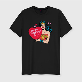 Мужская футболка хлопок Slim с принтом Wonder Woman | Valentine в Екатеринбурге, 92% хлопок, 8% лайкра | приталенный силуэт, круглый вырез ворота, длина до линии бедра, короткий рукав | 14 февраля | statwb | valentine | valentines | wonder woman | валентин | влюблён | влюблённые | день валентина | день влюблённых | любвоная | любовь | мульт | мультики | мультфильм | св валентин | чудо женщина