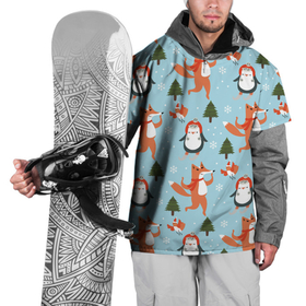 Накидка на куртку 3D с принтом Лисята и пингвины | Новый  год 2022 в Кировске, 100% полиэстер |  | 2022 | год | лисята | новый | пингвины | тигр | шапки