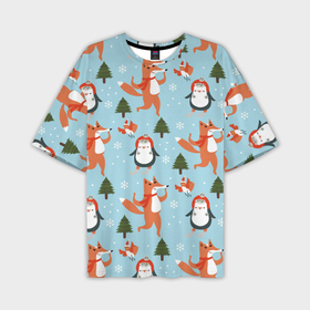 Мужская футболка OVERSIZE 3D с принтом Лисята и пингвины | Новый  год в Санкт-Петербурге,  |  | 2022 | год | лисята | новый | пингвины | тигр | шапки