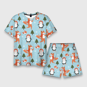 Мужской костюм с шортами 3D с принтом Лисята и пингвины  Новый год 2022 ,  |  | 2022 | год | лисята | новый | пингвины | тигр | шапки