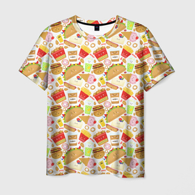 Мужская футболка 3D с принтом Продукты Питания в Кировске, 100% полиэфир | прямой крой, круглый вырез горловины, длина до линии бедер | burger | cheeseburger | fast food | hamburger | hot dog | pizza | блюдо | бургер | быстрое питание | гамбургер | еда | жратва | завтрак | закуска | картошка фри | корм | кушанье | макдоналдс | обед | перекус | пицца | пища | повар