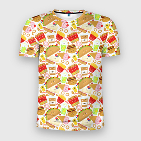 Мужская футболка 3D Slim с принтом Продукты Питания в Новосибирске, 100% полиэстер с улучшенными характеристиками | приталенный силуэт, круглая горловина, широкие плечи, сужается к линии бедра | burger | cheeseburger | fast food | hamburger | hot dog | pizza | блюдо | бургер | быстрое питание | гамбургер | еда | жратва | завтрак | закуска | картошка фри | корм | кушанье | макдоналдс | обед | перекус | пицца | пища | повар