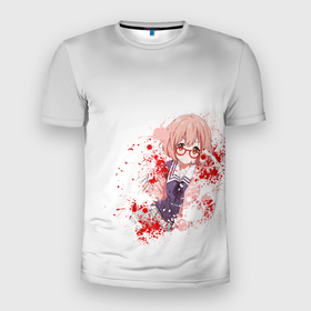 Мужская футболка 3D Slim с принтом Курияма кровь в Екатеринбурге, 100% полиэстер с улучшенными характеристиками | приталенный силуэт, круглая горловина, широкие плечи, сужается к линии бедра | аниме девочка | за гранью | курияма | курияма мирай | мирай