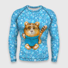 Мужской рашгард 3D с принтом Плюшевый тигренок в свитере в Санкт-Петербурге,  |  | 2022 | год тигра | новый год | новый год 2022 | символ года | тигр | тигренок | тигрица | тигры