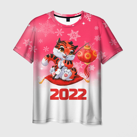 Мужская футболка 3D с принтом Китайский тигр 2022 Новый год , 100% полиэфир | прямой крой, круглый вырез горловины, длина до линии бедер | Тематика изображения на принте: 2022 | год тигра | новый год | новый год 2022 | символ года | тигр | тигренок | тигрица | тигры