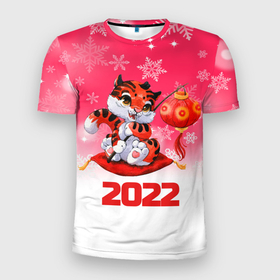 Мужская футболка 3D Slim с принтом Китайский тигр 2022 Новый год в Новосибирске, 100% полиэстер с улучшенными характеристиками | приталенный силуэт, круглая горловина, широкие плечи, сужается к линии бедра | 2022 | год тигра | новый год | новый год 2022 | символ года | тигр | тигренок | тигрица | тигры