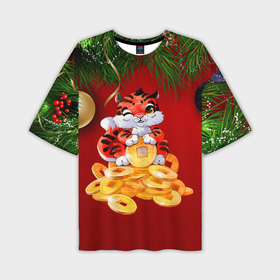 Мужская футболка OVERSIZE 3D с принтом Тигр приманивает деньги в Тюмени,  |  | Тематика изображения на принте: 2022 | год тигра | новый год | новый год 2022 | символ года | тигр | тигренок | тигрица | тигры