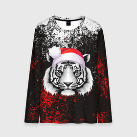 Мужской лонгслив 3D с принтом ТИГР, БРЫЗГИ КРАСОК И НИЧЕГО ЛИШНЕГО 2022 в Тюмени, 100% полиэстер | длинные рукава, круглый вырез горловины, полуприлегающий силуэт | 2022 | beast | merry christmas | new year | red bow | santa hat | snow | tiger | winter | winter is coming | year of the tiger | год тигра | дед мороз | животные | звери | зверь | зима | зима 2022 | зима близко | новог | новогодни