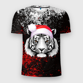 Мужская футболка 3D Slim с принтом ТИГР, БРЫЗГИ КРАСОК И НИЧЕГО ЛИШНЕГО 2022 в Курске, 100% полиэстер с улучшенными характеристиками | приталенный силуэт, круглая горловина, широкие плечи, сужается к линии бедра | 2022 | beast | merry christmas | new year | red bow | santa hat | snow | tiger | winter | winter is coming | year of the tiger | год тигра | дед мороз | животные | звери | зверь | зима | зима 2022 | зима близко | новог | новогодни