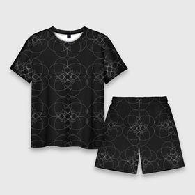 Мужской костюм с шортами 3D с принтом Цветочный орнамент (белый на черном) ,  |  | абстракция | геометрия | кружево | минимализм | цветы | черный фон