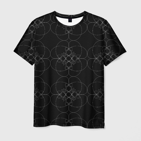 Мужская футболка 3D с принтом Цветочный орнамент (белый на черном) в Тюмени, 100% полиэфир | прямой крой, круглый вырез горловины, длина до линии бедер | абстракция | геометрия | кружево | минимализм | цветы | черный фон