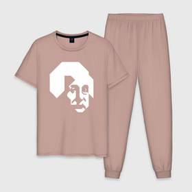 Мужская пижама хлопок с принтом Альберт Эйнштейн   минимализм в Екатеринбурге, 100% хлопок | брюки и футболка прямого кроя, без карманов, на брюках мягкая резинка на поясе и по низу штанин
 | Тематика изображения на принте: альберт эйнштейн | великие | космология | космос | наука | теория | теория относительности | ученый | физика | эйнштейн