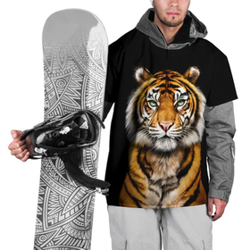 Накидка на куртку 3D с принтом Пушистый Тигр Во Тьме | Символ 2022 года в Курске, 100% полиэстер |  | Тематика изображения на принте: 2022 | beast | black | cat | christmas | merry | new year | tiger | xmas | водяной | год тигра | животные | зверь | когти | кот | кошки | новый год | огонь | паттерн | полосатый | рождество | тигр | узор | чб | черный