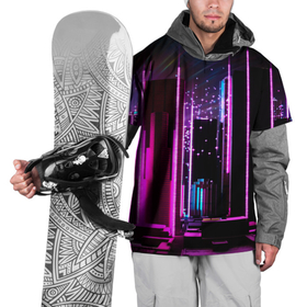 Накидка на куртку 3D с принтом Ночной город в киберпанке , 100% полиэстер |  | Тематика изображения на принте: город | кибербанк | мегаполис | неон | ночной город | огни | ритм
