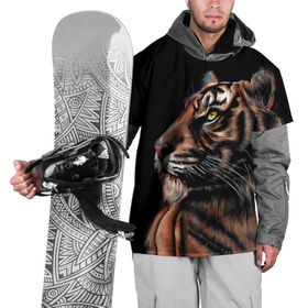 Накидка на куртку 3D с принтом Тигр в Темноте | Взгляд Вверх в Курске, 100% полиэстер |  | 2022 | beast | black | cat | christmas | merry | new year | tiger | xmas | водяной | год тигра | животные | зверь | когти | кот | кошки | новый год | огонь | паттерн | полосатый | рождество | тигр | узор | чб | черный