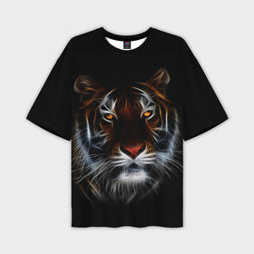Мужская футболка OVERSIZE 3D с принтом Тигр в Темноте | Глаза Зверя в Белгороде,  |  | 2022 | beast | black | cat | christmas | merry | new year | tiger | xmas | водяной | год тигра | животные | зверь | когти | кот | кошки | новый год | огонь | паттерн | полосатый | рождество | тигр | узор | чб | черный