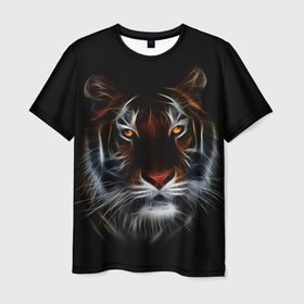 Мужская футболка 3D с принтом Тигр в Темноте | Глаза Зверя в Петрозаводске, 100% полиэфир | прямой крой, круглый вырез горловины, длина до линии бедер | 2022 | beast | black | cat | christmas | merry | new year | tiger | xmas | водяной | год тигра | животные | зверь | когти | кот | кошки | новый год | огонь | паттерн | полосатый | рождество | тигр | узор | чб | черный