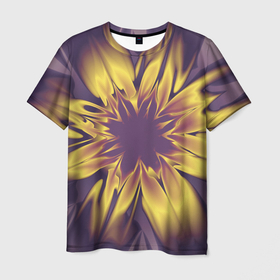 Мужская футболка 3D с принтом Цветок заката. Абстракция. 535 332 32 63. в Кировске, 100% полиэфир | прямой крой, круглый вырез горловины, длина до линии бедер | abstraction | flower | fractal | illustration | purple | yellow | абстракция | желтый | иллюстрация | на витрину | пурпурный | фиолетовый | фрактал | цветок