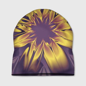 Шапка 3D с принтом Цветок заката. Абстракция. 535 332 32 63. , 100% полиэстер | универсальный размер, печать по всей поверхности изделия | abstraction | flower | fractal | illustration | purple | yellow | абстракция | желтый | иллюстрация | на витрину | пурпурный | фиолетовый | фрактал | цветок