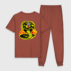 Мужская пижама хлопок с принтом Cobra Kai logo (спина) в Тюмени, 100% хлопок | брюки и футболка прямого кроя, без карманов, на брюках мягкая резинка на поясе и по низу штанин
 | Тематика изображения на принте: cobra kai | karate | logotype | martial arts | netflix | snake | боевые искусства | джонни лоуренс | дэниэл ларуссо | змея | каратэ | кобра кай | логотип | нетфликс | сериалы