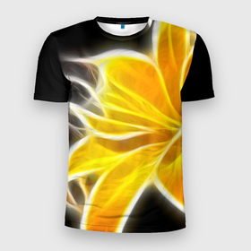 Мужская футболка 3D Slim с принтом Желтый летний цветок в Белгороде, 100% полиэстер с улучшенными характеристиками | приталенный силуэт, круглая горловина, широкие плечи, сужается к линии бедра | Тематика изображения на принте: желтый | лес | лето | природа | тепло | цветок | цветы | яркий