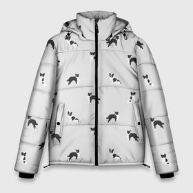 Мужская зимняя куртка 3D с принтом Черно белые собачки паттерн в Белгороде, верх — 100% полиэстер; подкладка — 100% полиэстер; утеплитель — 100% полиэстер | длина ниже бедра, свободный силуэт Оверсайз. Есть воротник-стойка, отстегивающийся капюшон и ветрозащитная планка. 

Боковые карманы с листочкой на кнопках и внутренний карман на молнии. | Тематика изображения на принте: белый | бордер колли | бостон терьер | монохром | папильон | паттерн | серый | собаки | спокойные цвета | той спаниэль | французский бульдог | черно белый принт