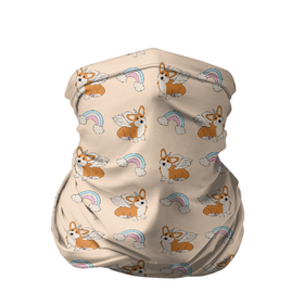 Бандана-труба 3D с принтом Корги   единороги паттерн в Новосибирске, 100% полиэстер, ткань с особыми свойствами — Activecool | плотность 150‒180 г/м2; хорошо тянется, но сохраняет форму | вельш корги | домашние животные | единороги | корги | охра | паттерн | песочный | питомцы | радуга | собаки