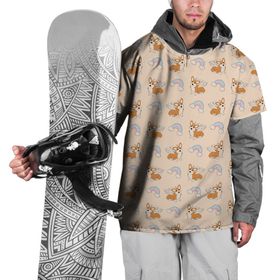 Накидка на куртку 3D с принтом Корги   единороги паттерн в Новосибирске, 100% полиэстер |  | вельш корги | домашние животные | единороги | корги | охра | паттерн | песочный | питомцы | радуга | собаки