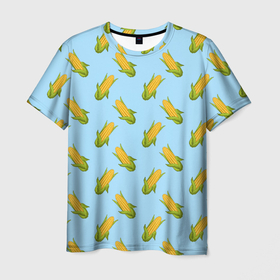 Мужская футболка 3D с принтом Кукуруза паттерн в Санкт-Петербурге, 100% полиэфир | прямой крой, круглый вырез горловины, длина до линии бедер | corn | еда | зож | корн | кукуруза | овощи | паттерн | пп | правильное питание