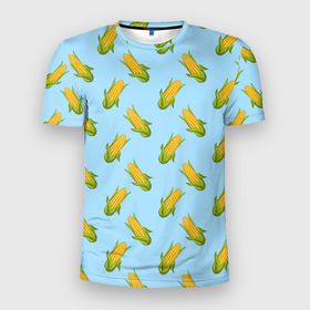 Мужская футболка 3D Slim с принтом Кукуруза паттерн в Санкт-Петербурге, 100% полиэстер с улучшенными характеристиками | приталенный силуэт, круглая горловина, широкие плечи, сужается к линии бедра | corn | еда | зож | корн | кукуруза | овощи | паттерн | пп | правильное питание