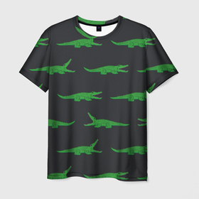 Мужская футболка 3D с принтом Крокодилы паттерн в Кировске, 100% полиэфир | прямой крой, круглый вырез горловины, длина до линии бедер | животные | звери | зеленый | крокодилы | паттерн | пресмыкающиеся