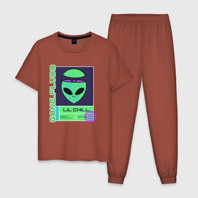 Мужская пижама хлопок с принтом GONE.FLUDD UFO в Новосибирске, 100% хлопок | брюки и футболка прямого кроя, без карманов, на брюках мягкая резинка на поясе и по низу штанин
 | digital | fantazy | fludd | gone | gone.fludd | traxxxmania | ufo | альбом | гон | гонфладд | мамбл | нло | флад