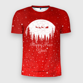 Мужская футболка 3D Slim с принтом Новогодний Принт 2021 Санта Клаус Рождество в Екатеринбурге, 100% полиэстер с улучшенными характеристиками | приталенный силуэт, круглая горловина, широкие плечи, сужается к линии бедра | 2022 | для детей | для подарка | для рождества | красный | новогодние | новогодний | ноывй год | подарки | рождественский | рождество | санта | снежинки