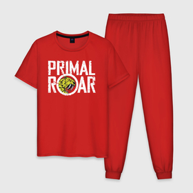 Мужская пижама хлопок с принтом PRIMAL ROAR logo в Новосибирске, 100% хлопок | брюки и футболка прямого кроя, без карманов, на брюках мягкая резинка на поясе и по низу штанин
 | awesome | groove metal | logo | metal | логотип | метал