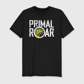 Мужская футболка хлопок Slim с принтом PRIMAL ROAR logo в Курске, 92% хлопок, 8% лайкра | приталенный силуэт, круглый вырез ворота, длина до линии бедра, короткий рукав | awesome | groove metal | logo | metal | логотип | метал