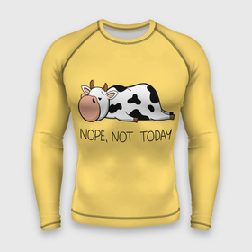 Мужской рашгард 3D с принтом Nope, not today ,  |  | bull | joke | lazy cow | lies | nope | not today | rests | бык | лежит | ленивая корова | не сегодня | нет | отдыхает | прикол | шутка