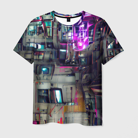 Мужская футболка 3D с принтом Инженерия в Санкт-Петербурге, 100% полиэфир | прямой крой, круглый вырез горловины, длина до линии бедер | 2077 | cyberpunk | cyberpunk 2077 | detroit | detroit become human | human | будущее | железо | инженер | киберпанк | неон | разноцветный | схема | техника | техногенный | тренд | фантастика | энергия | яркий