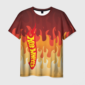 Мужская футболка 3D с принтом Hot Wheels | Fire 2D в Новосибирске, 100% полиэфир | прямой крой, круглый вырез горловины, длина до линии бедер | auto | bone shaker | hot wheels | logo | mattel | rd02 | twin mill | авто | автомобиль | ам | горячие колёса | лого | логотип | хот велс | эмблема