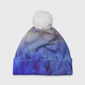 Шапка 3D c помпоном с принтом Морозное поле в Курске, 100% полиэстер | универсальный размер, печать по всей поверхности изделия | зима | зимний | мороз | нежный | новый год | пастельный | рождество | розовый | романтичный | свежий | синий | утро