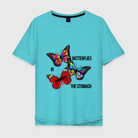 Мужская футболка хлопок Oversize с принтом butterflies in the stomach в Тюмени, 100% хлопок | свободный крой, круглый ворот, “спинка” длиннее передней части | бабочка | крылья | насекомые | птица | цитата