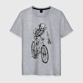 Мужская футболка хлопок с принтом Crazy Rider в Санкт-Петербурге, 100% хлопок | прямой крой, круглый вырез горловины, длина до линии бедер, слегка спущенное плечо. | bicycle | hype | skeleton | skull | speed | велосипед | скелет | скорость | хайп | череп